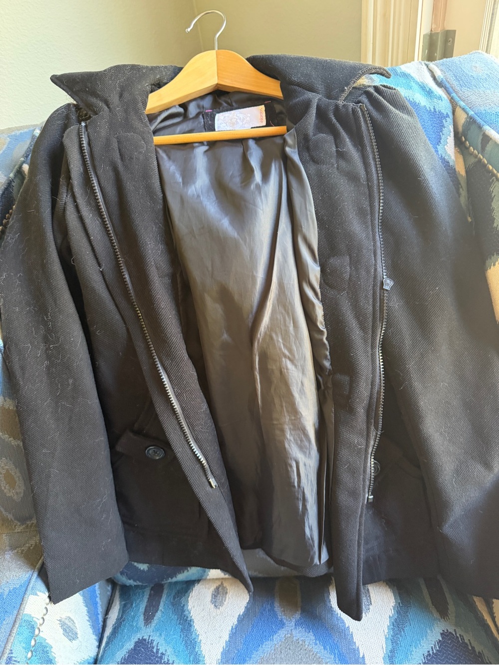 Xhilaration Black Women's Pea Coat with Zip Detail